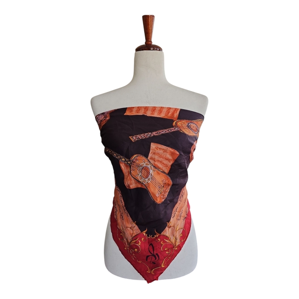 Vintage Scarf Musical Theme - Guitar - 30 X 30 - Silk